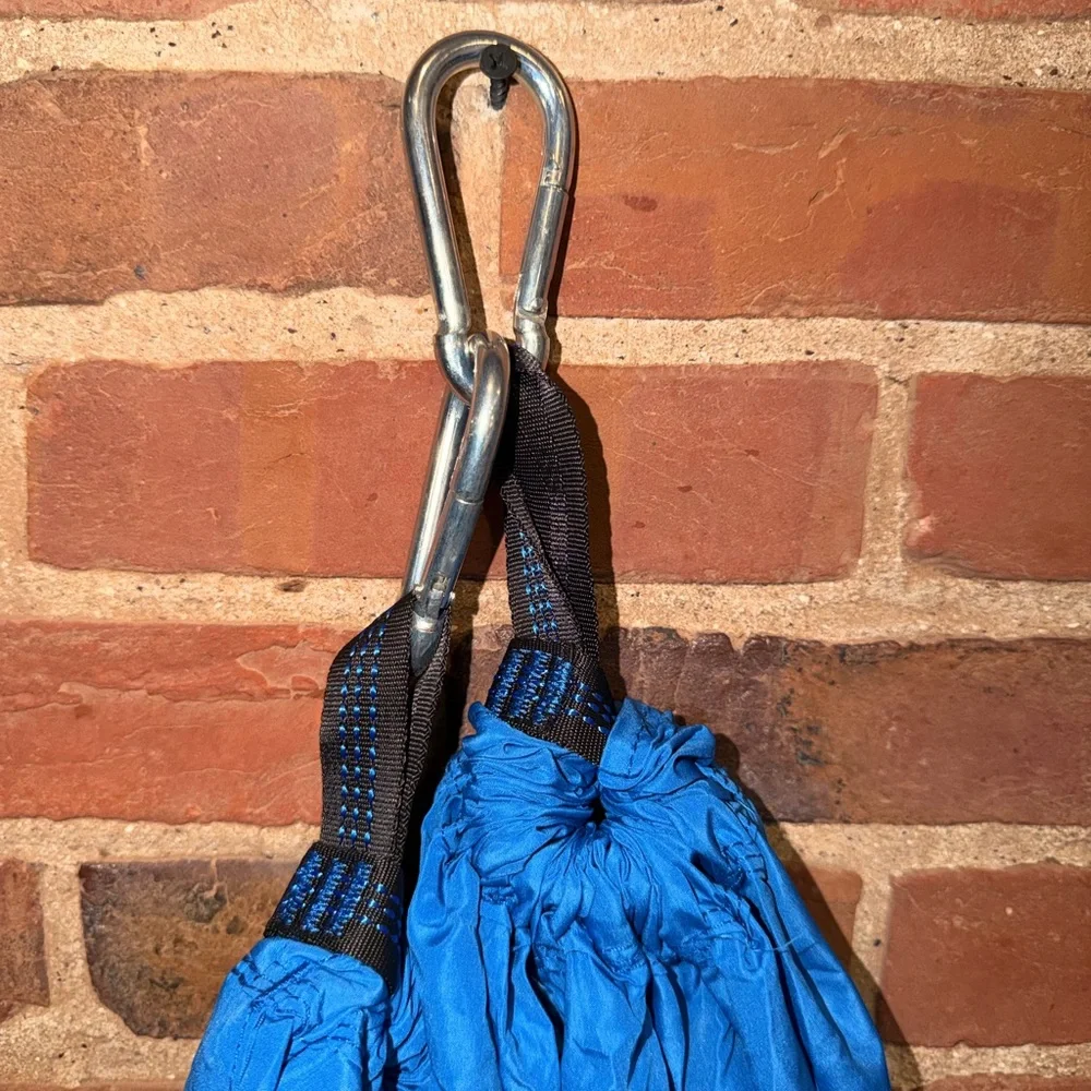 Blue Nylon Travel Hammock with Red Accents